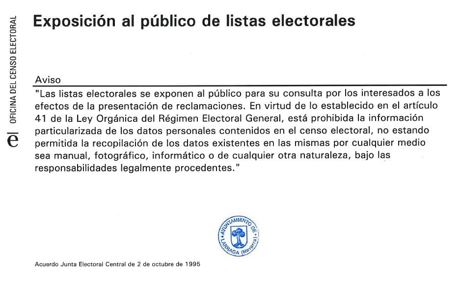 Exposición listas electorales para consulta y reclamación